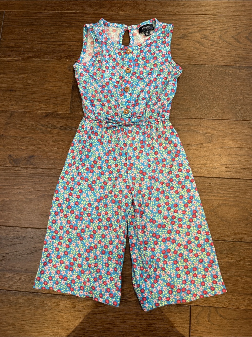 Picapino Toddler Girls' Blue Floral Sleeveless Jumpsuit Size 2T - C8-122